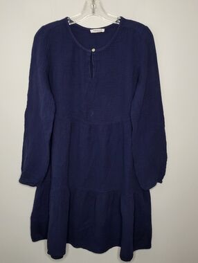 Beach Lunch Lounge Navy Cotton Gauze Dress Size M Casual Summer